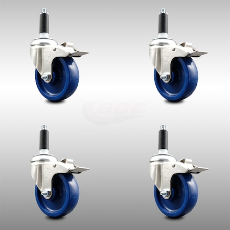 Service Caster 4 Inch 316SS Solid Poly Swivel 7/8 Inch Expanding Stem Caster Set Lock Brake SCC-SS316TTLEX20S414-SPUS-78-4